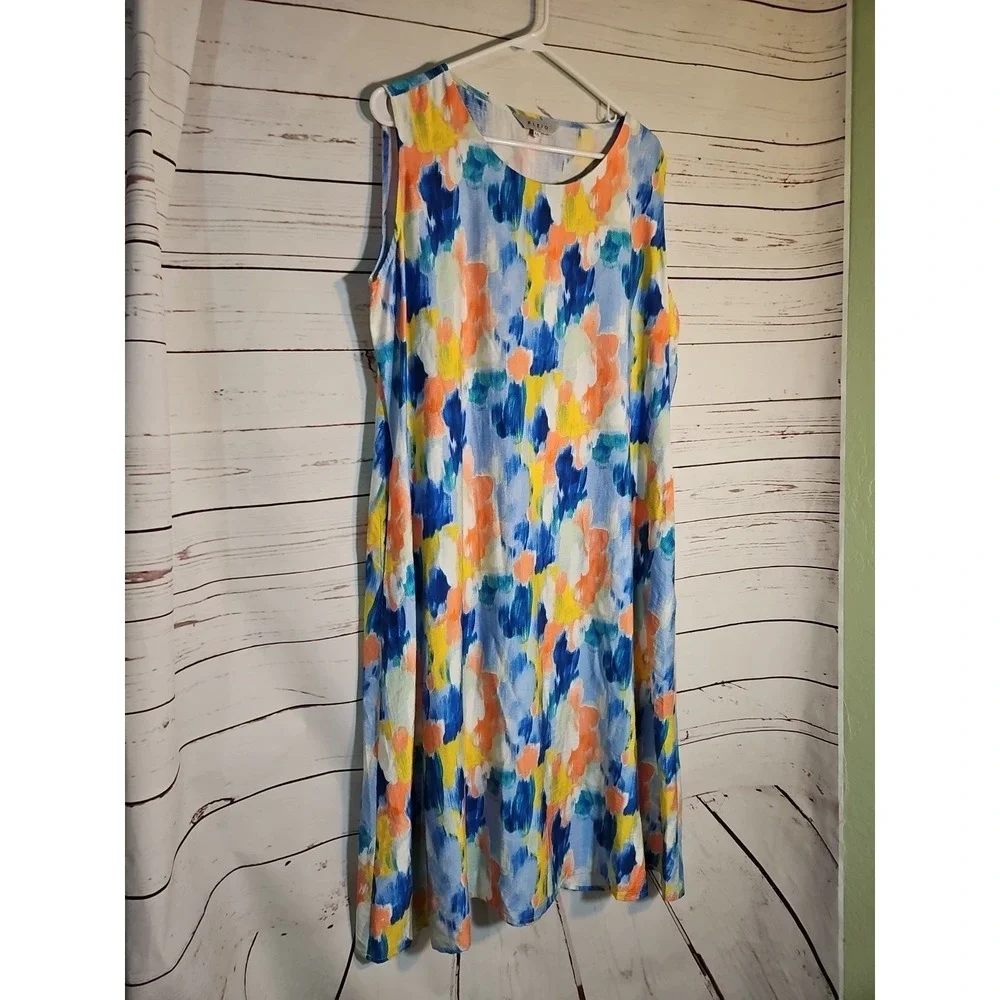 KLEIO Womens XXL Abstract Painterly‎ Print Sleeveless Midi Dress - Picture 2 of 11